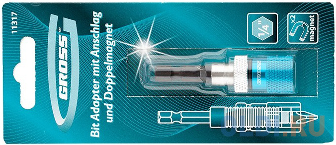 Адаптер для бит с ограничителем и двойным магнитом,1/4"// Gross в Москвe