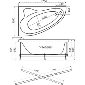 Акриловая ванна Triton Изабель L 170x100 левая, на каркасе (Щ0000048749)