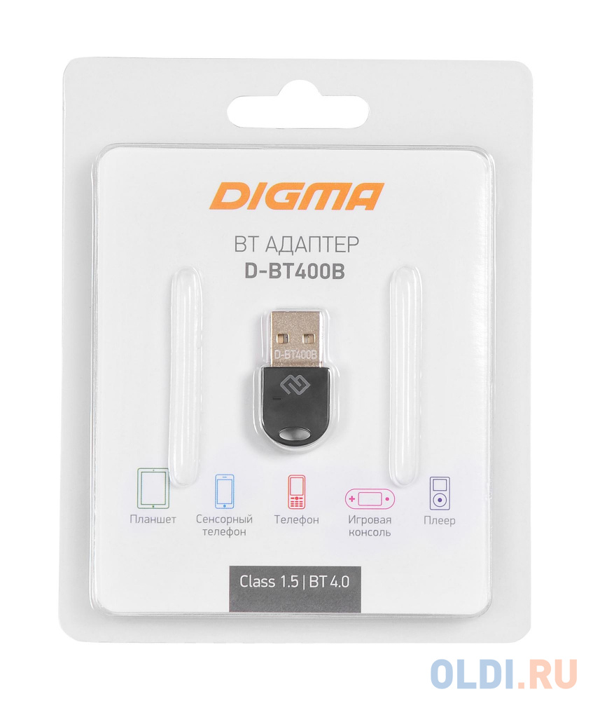 Адаптер USB Digma D-BT400B Bluetooth 4.0+EDR class 1.5 20м черный