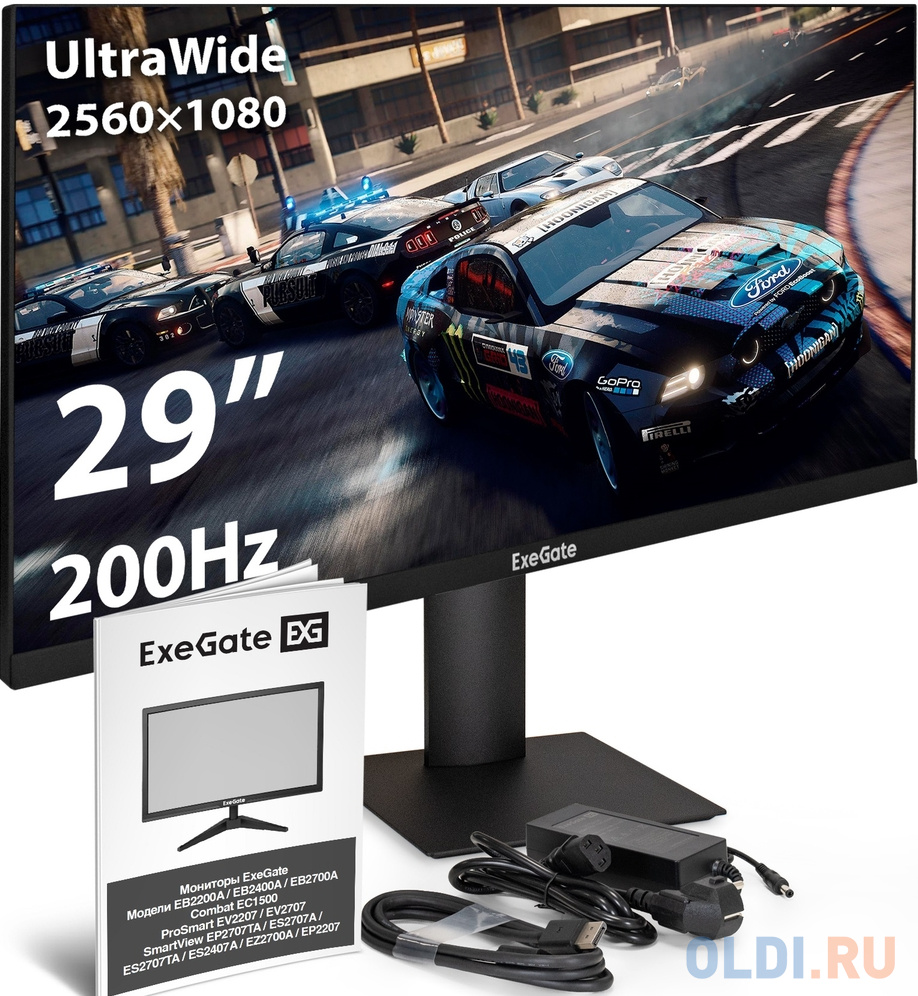 Монитор игровой 200 Гц 29" ExeGate Combat EC1500 (IPS LED Grade A+, 2K, 2560x1080@200Гц (WFHD), 21:9, 250 cd/m2, 1000:1, 178°/178°, 1ms, Speakers в Москвe