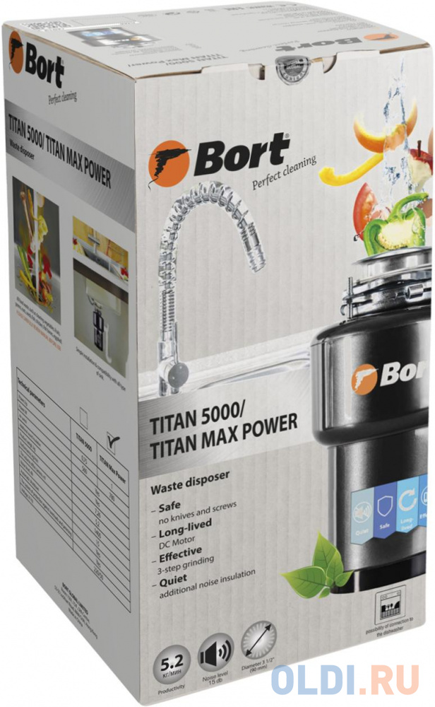 Измельчитель пищевых отходов Bort TITAN 5000, 560 Вт., объём 1 400 мл., пневмовыключатель