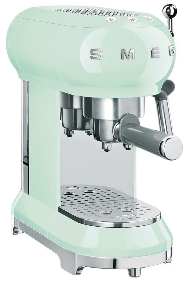 Кофеварка рожковая SMEG 50's Style ECF01PGEU, 1.35 кВт, кофе молотый / зерновой, 1 л, Капучинатор, пастельный зеленый (ECF01PGEU) в Москвe