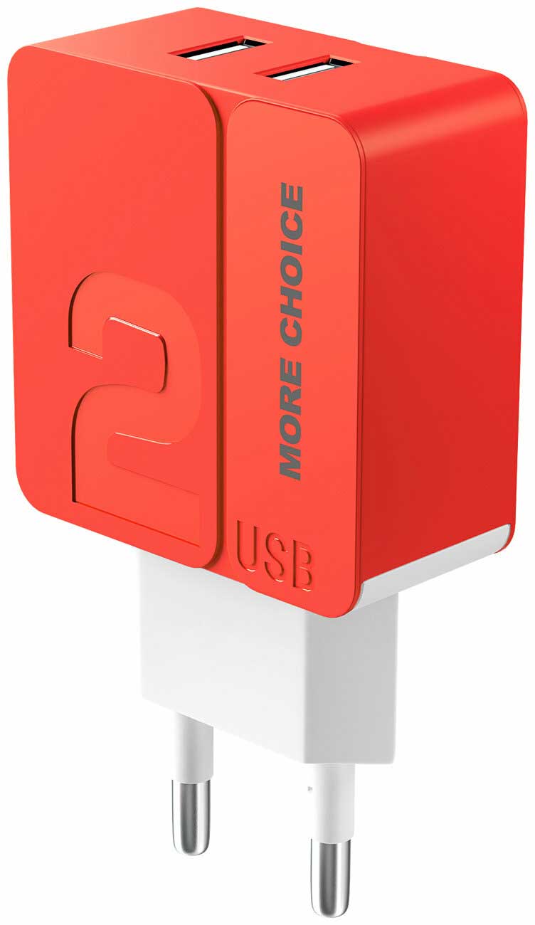 Сетевое зарядное устройство More choice 2USB 2.4A для Type-C NC46a 1м (Red)