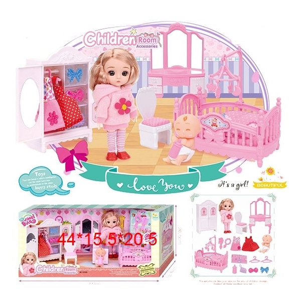 Кукла (16см) с набором мебели "Детская комната" (13предм) K0088