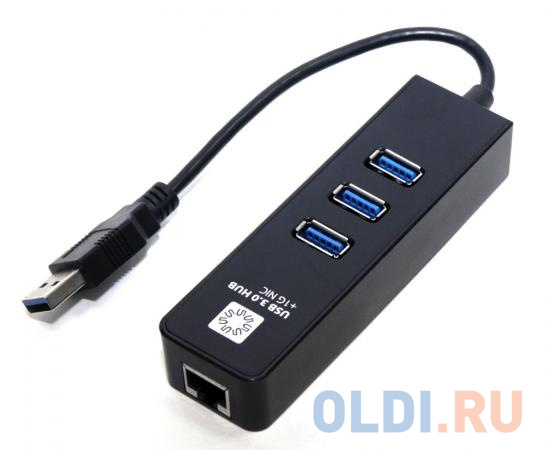 Сетевой адаптер 5bites UA3-45-04BK USB3.0 - 3*USB3.0 / RJ45 10/100/1000 Мбит/с, черный