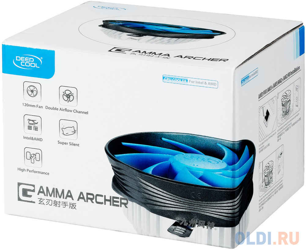 Кулер DeepCool GAMMA ARCHER (LGA1156/55/51/50/775/FM2+/FM2/FM1/AM3+/AM3/AM2+/AM2, TDP 95W, 120mm, 1600 RPM, 21Dba)