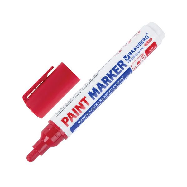 Маркер-краска лаковый (paint marker) 6 мм, КРАСНЫЙ, НИТРО-ОСНОВА, BRAUBERG PRO PLUS EXTRA, 151452, (6 шт.)