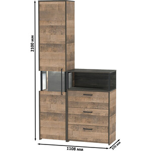 Комплект мебели Моби Трувор 13.205 шкаф-пенал с витриной + 13.307.02 комод с ящиками дуб гранж песочный/интра