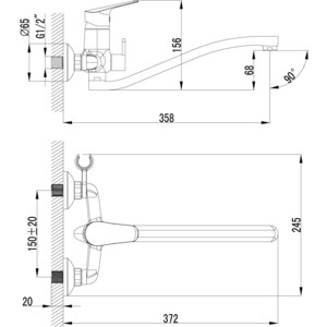 Смеситель для ванны Lemark Partner с душем, хром (LM6553C, LM8063C)