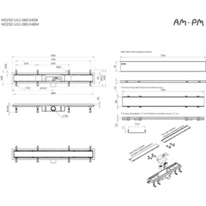 Душевой лоток Am.Pm PrimeFlow затвор Tile 80 см, хром (W02SC-U11-080-04SB) в Москвe