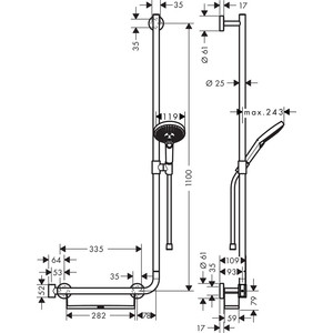 Душевой гарнитур Hansgrohe Raindance Select S 110 см правый с полочкой, белый/хром (26326400)