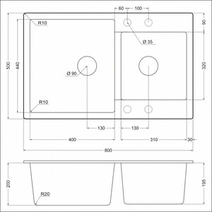 Кухонная мойка EMAR EMQ-2800.Q оникс