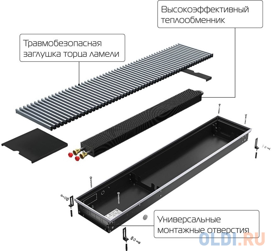 Конвектор внутрипольный Royal Thermo ATRIUM-75/250/1000-DG-U-NA