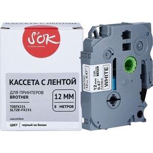 Кассета с лентой Sakura TZEFX231 для Brother, черный на белом, 12мм/8м, наклейка