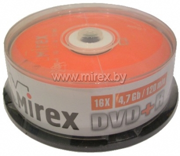 Диск DVD+R 4.7Gb 16x Mirex, Cake Box (25шт)