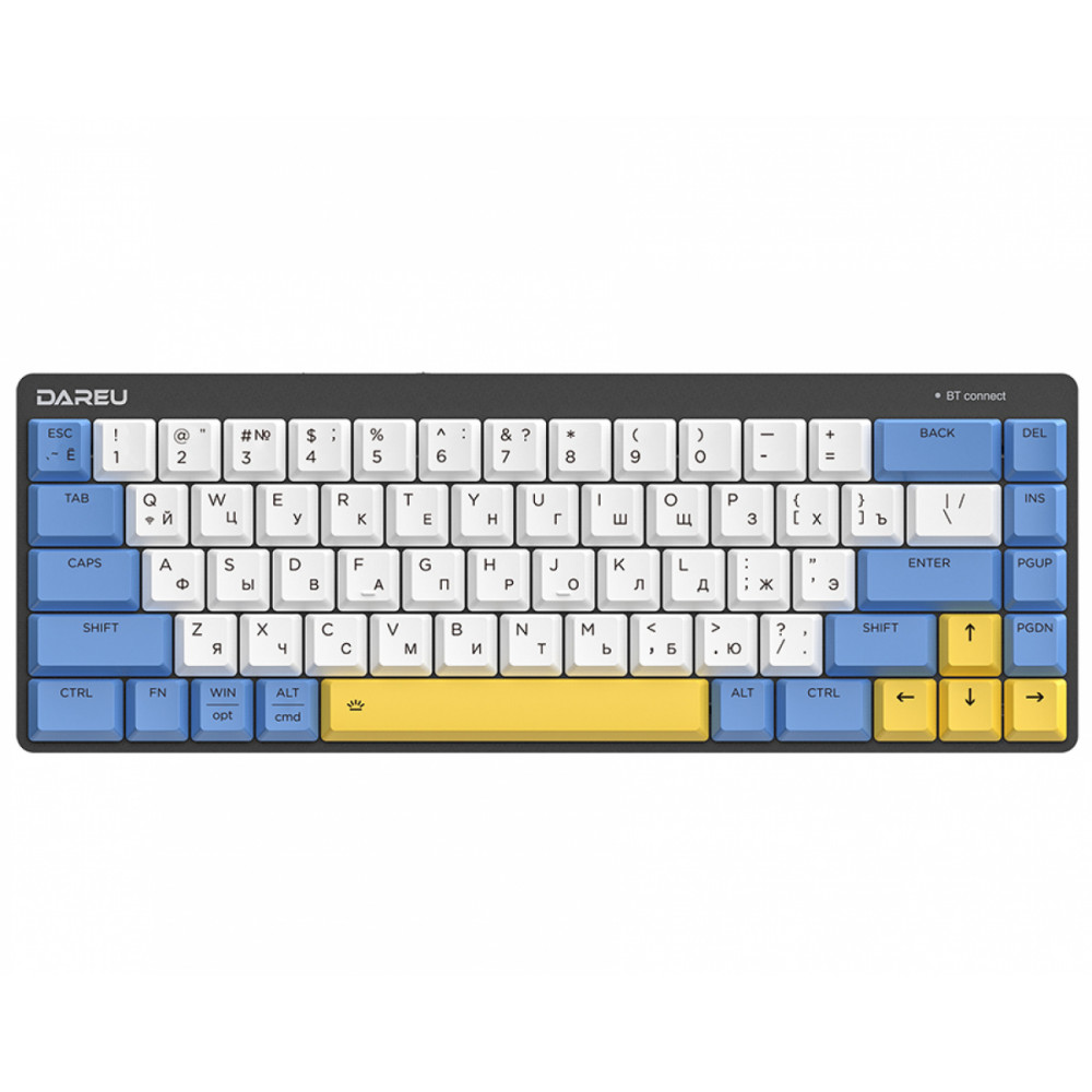 Клавиатура проводное/беспроводное Dareu EK868 , механическая, Kailh-Dareu Brown, Bluetooth / USB, белый/синий/желтый (EK868 White-Blue-Yellow_Brown)