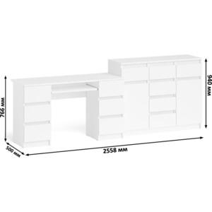 Комплект СВК Мори Стол компьютерный МС-2 + Комод МК1200.4, цвет белый