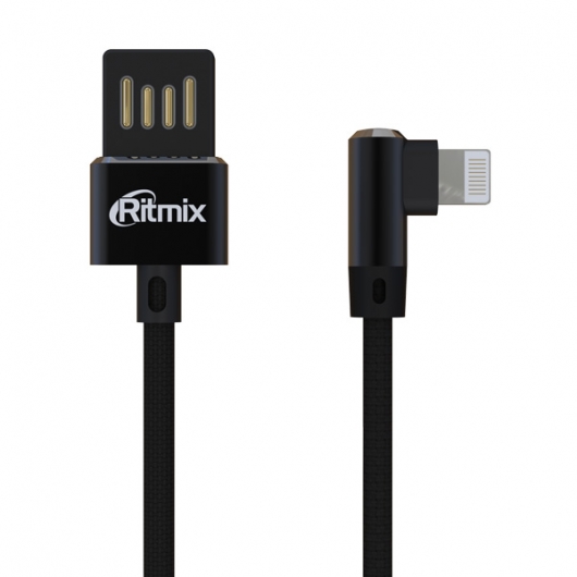 Кабель USB-Lightning(8-pin) 2.0, Ritmix, 1m, черный, тканевая оплетка (RCC-428)