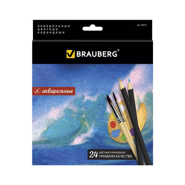 Карандаши цветные акварельные BRAUBERG Artist line, 24 цвета, заточенные, высшее качество, 180570 в Москвe