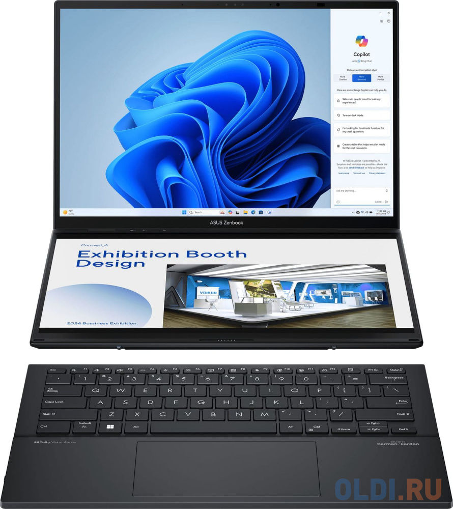 Ноутбук Asus ZenBook Duo UX8406MA-QL338W Core Ultra 7 155H 16Gb SSD1Tb Intel Arc 14&quot; OLED Touch FHD+ (1920x1200) Windows 11 Home grey WiFi BT Cam