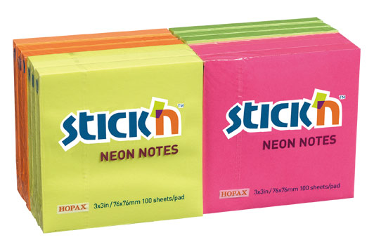 Блок самоклеящийся (стикеры) STICK`N, 100 листов, неоновый (21332)