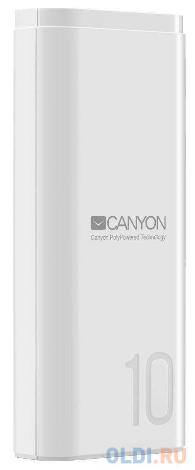 Зарядное устройство CANYON CNE-CPB010W 10000mAh Li-pol, In 5V/2A, Out 5V/2.1A,  Smart IC, Белый, кабель 0.25m,