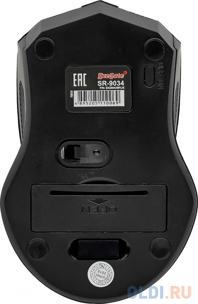 Exegate EX280436RUS Беспроводная мышь Exegate SR-9034 <black, optical, 4btn/scroll, 1600dpi, USB> Color box