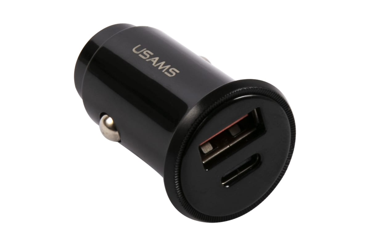 Автомобильное зарядное устройство USAMS USB+Type-C (модель US-CC086 C12), QC4.0+PD3.0 Fast Charging черный (CC86TC01) в Москвe