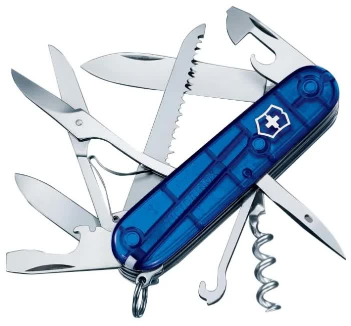 Нож Victorinox Huntsman, 91 мм, 15 функций, полупрозрачный синий