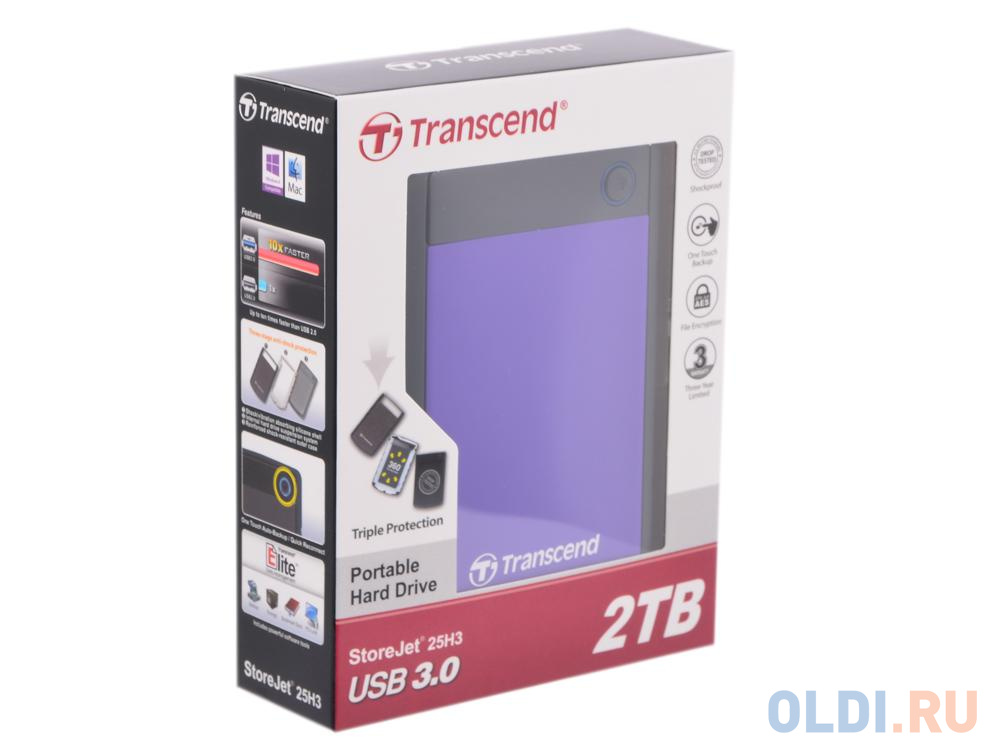 Внешний жесткий диск 2Tb Transcend TS2TSJ25H3P фиолетовый 2.5" USB 3.0 <Retail