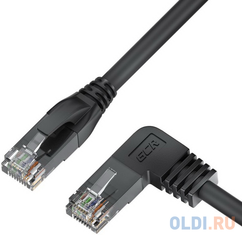 GCR Патч-корд прямой 0.5m UTP кат.5e, черный, левый угол, литой, ethernet high speed, RJ45, T568B, GCR-53149