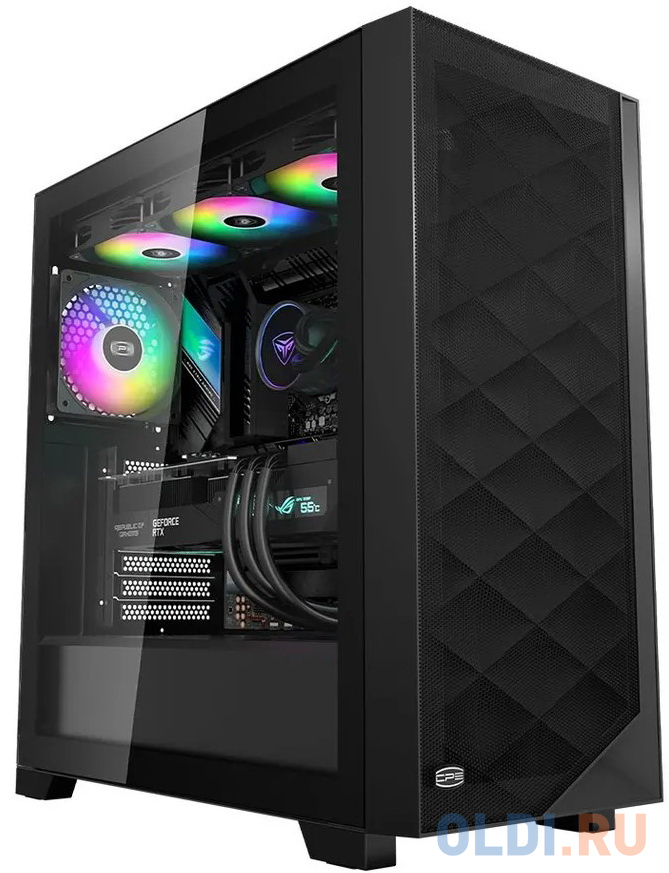 Корпус без блока питания/ PCCOOLER C3D510 BK, Mesh Mid Tower, Black, TG, 0.7 SPCC, no fans E-ATX, ATX, mATX, mITX 170/390/205mm 2x2.5", 2x3.5&quo