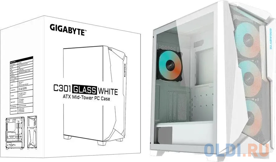 Корпус Gigabyte C301G белый без БП ATX 2x120mm 5x140mm 2xUSB3.0 audio bott PSU