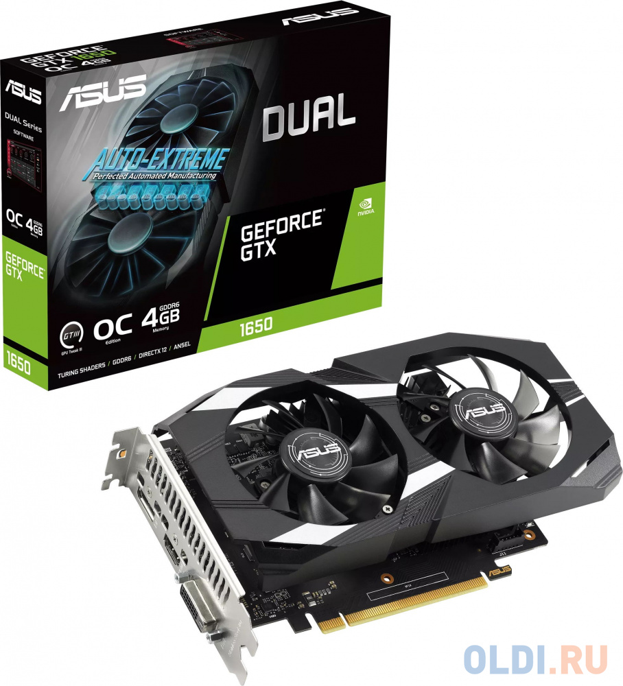 Видеокарта Asus PCI-E DUAL-GTX1650-O4GD6-P-V2 NVIDIA GeForce GTX 1650 4096Mb 128 GDDR6 1620/12000 DVIx1 HDMIx1 DPx1 HDCP Ret