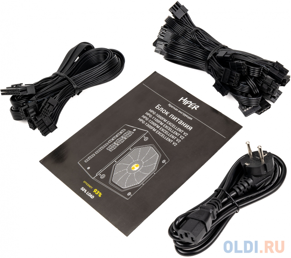 блок питания для ПК 1300 Ватт/ PSU HIPER HPG-1300FM (1300W, Gold 14cm Fan, 220V input, Efficiency 93%, Modular, Black)BOX