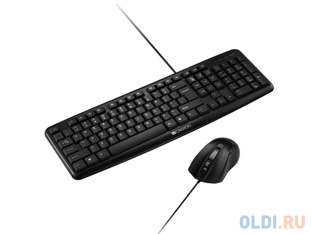 Клавиатура CANYON CNE-CSET1-RU, USB standard KB, water resistant RU layout bundle with optical 3D wired mice 1000DPI black