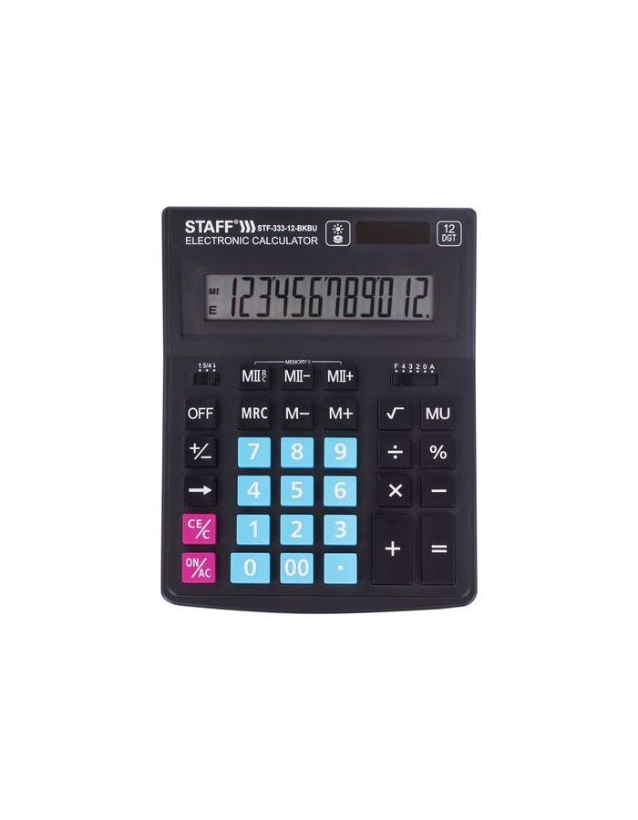 Калькулятор настольный STAFF PLUS  STF-333-BKBU ( 200x154мм) 12 разрядов,ЧЕРНО-СИНИЙ, 250461
