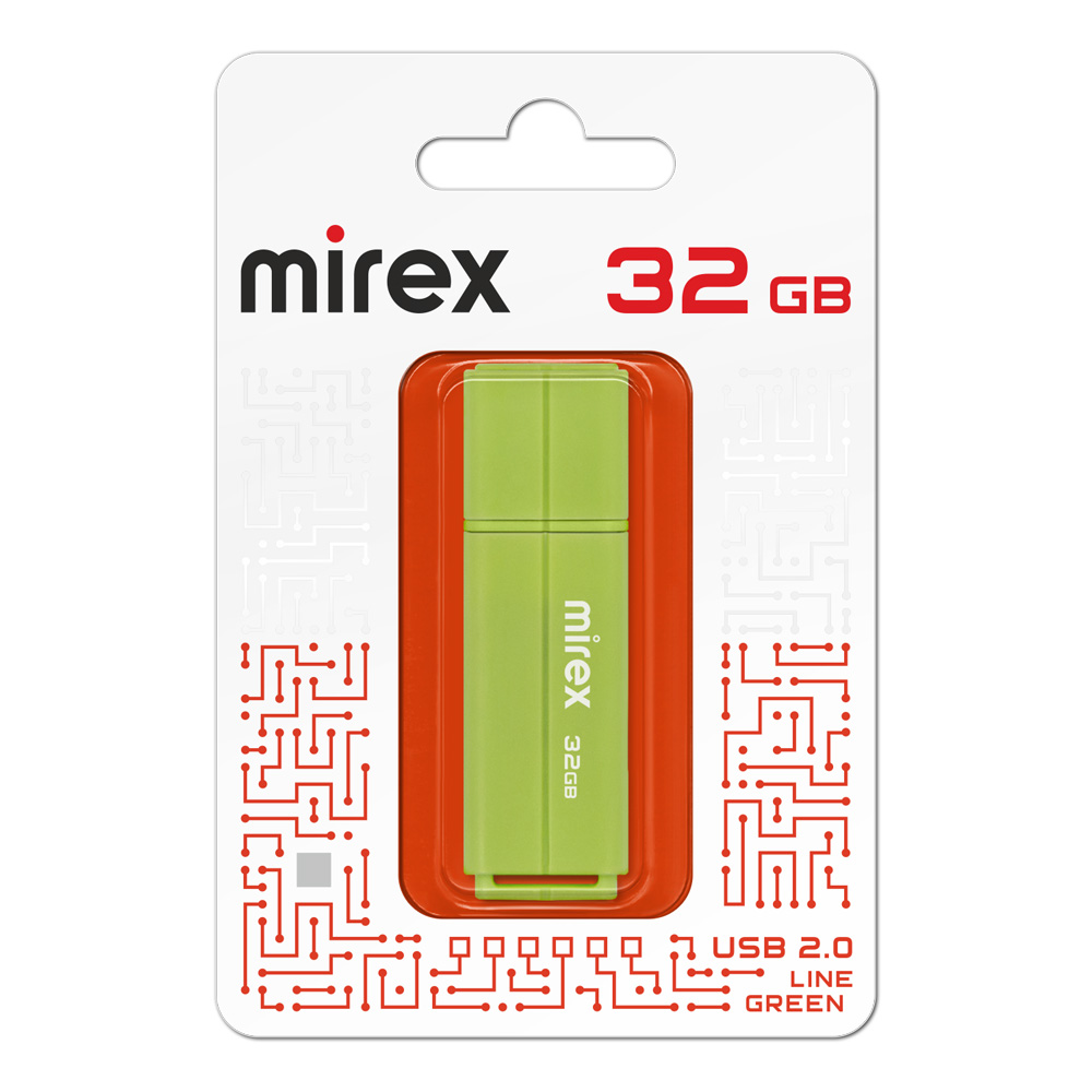 Флешка 32Gb USB 2.0 Mirex Line 13600-FMULGN32, зеленый (13600-FMULGN32)