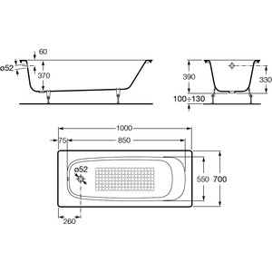 Чугунная ванна Roca Continental 100x70 без покрытия (211507001)