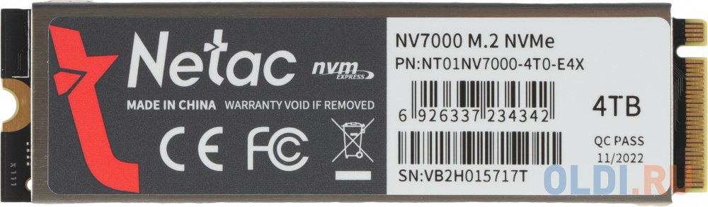 Netac SSD NV7000 4TB PCIe 4 x4 M.2 2280 NVMe 3D NAND, R/W up to 7200/6850MB/s, TBW 3000TB, with heat sink, 5y wty в Москвe