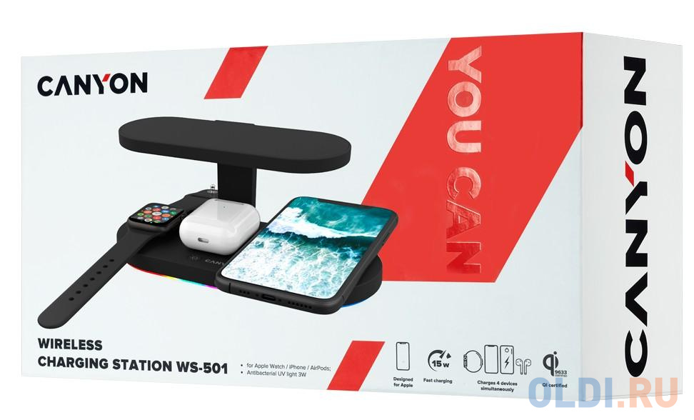 Беспроводное зарядное устройство Canyon WS-501 5in1 Wireless charger USB-C черный CNS-WCS501B