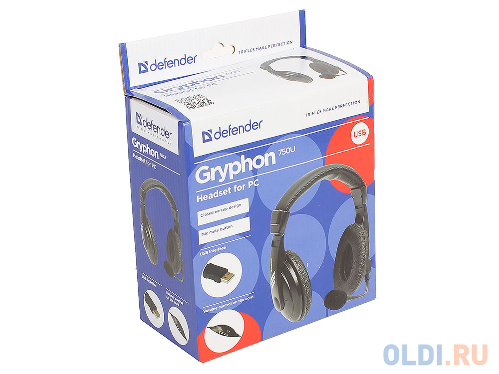 Гарнитура Defender Gryphon 750U USB, черный, 1.8м кабель в Москвe