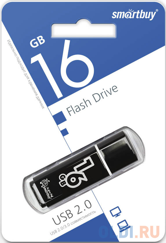 Флешка 16Gb Smart Buy Glossy USB 2.0 USB 2.0 черный