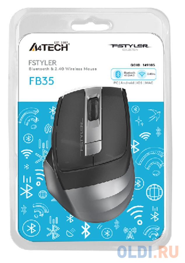 Мышь беспроводная A4TECH Fstyler FB35C серый чёрный USB + Bluetooth в Москвe