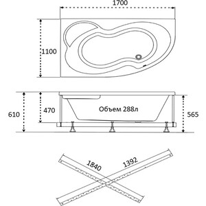 Акриловая ванна Triton Мари R 170x110 правая, с каркасом (Щ0000046124, Щ0000044533)