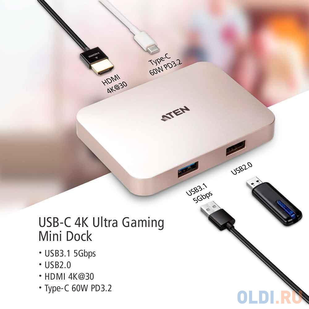 ATEN USB-C 4K Ultra Mini Dock with Power Pass-through