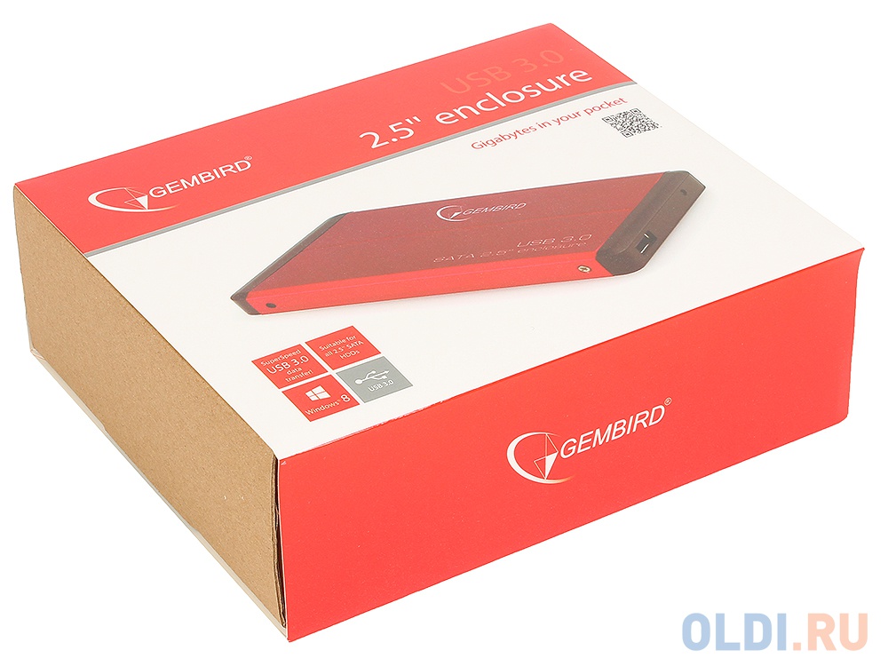 Внешний корпус 2.5" Gembird EE2-U3S-2-R, красный, USB 3.0, SATA