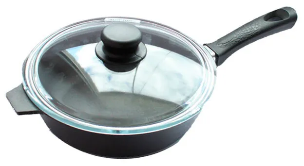 Сковорода Камская посуда 22 см, чугун, антипригарное покрытие, черный с крышкой (Б2062)