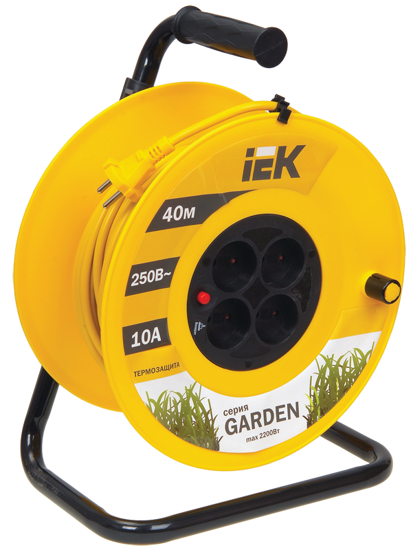 Удлинитель на катушке IEK Garden УК40, 4-розетки, 40м, желтый/черный (WKP23-10-04-40)