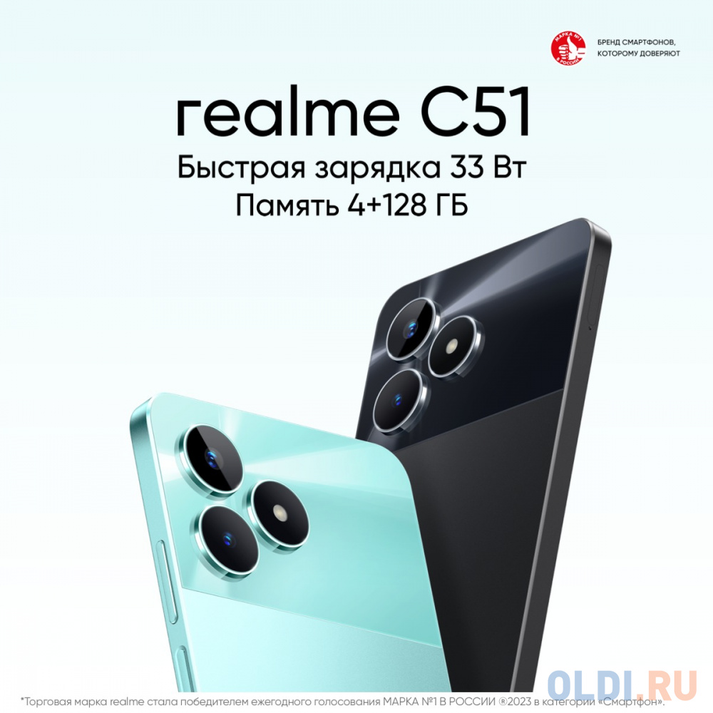 Смартфон Realme RMX3830 C51 128Gb 4Gb зеленый моноблок 3G 4G 2Sim 6.74" 720x1600 Android 13 50Mpix 802.11 a/b/g/n/ac NFC GPS GSM900/1800 GSM1900